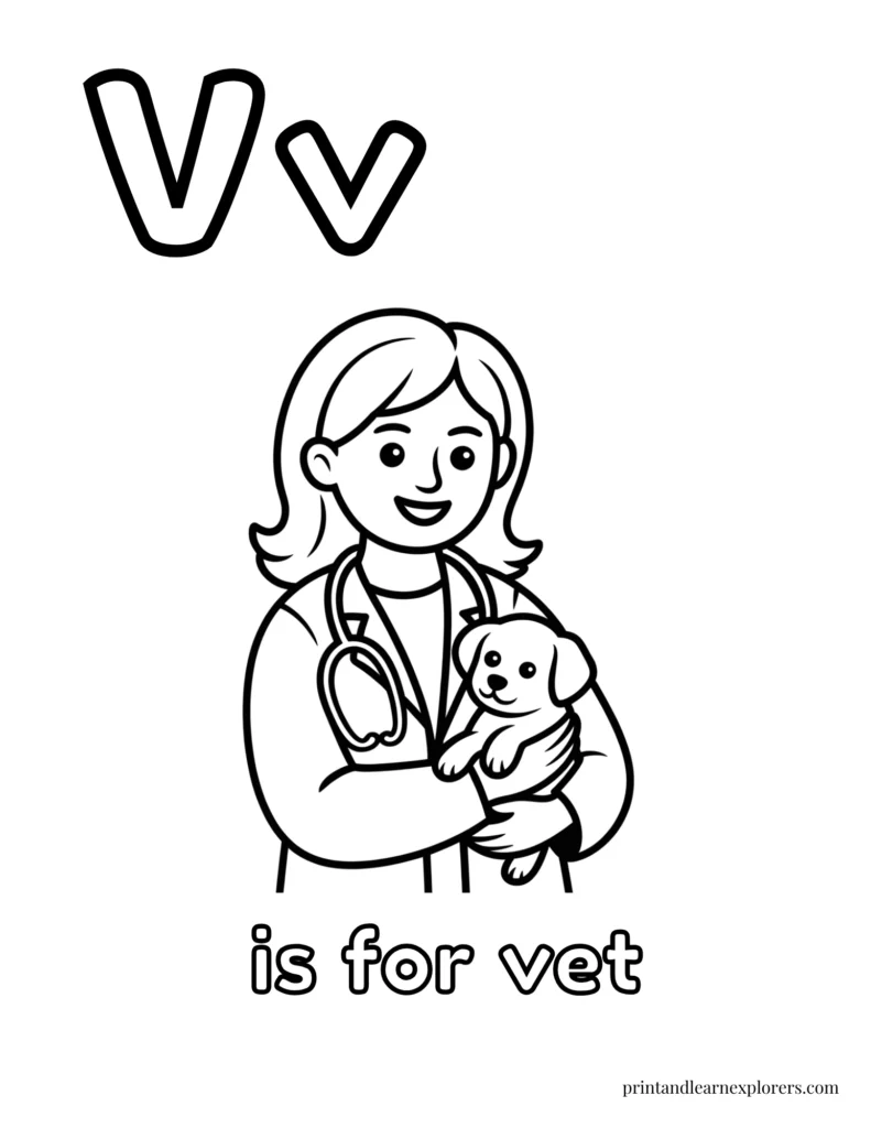 Letter V is for vet female coloring page