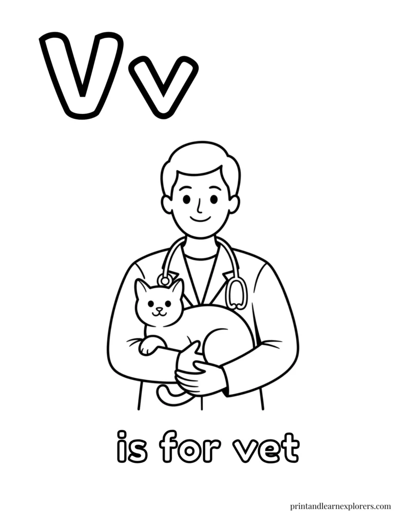 Letter V is for vet male coloring page