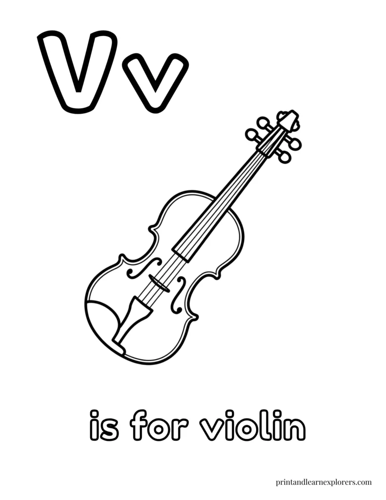 Letter V is for violin coloring page