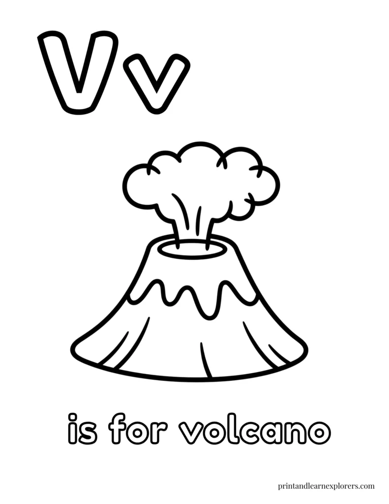 Letter V is for volcano coloring page