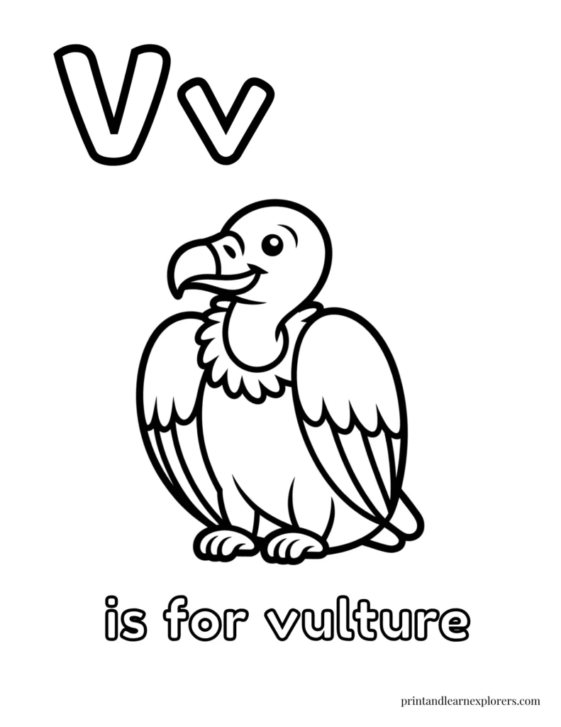 Letter V is for vulture coloring page