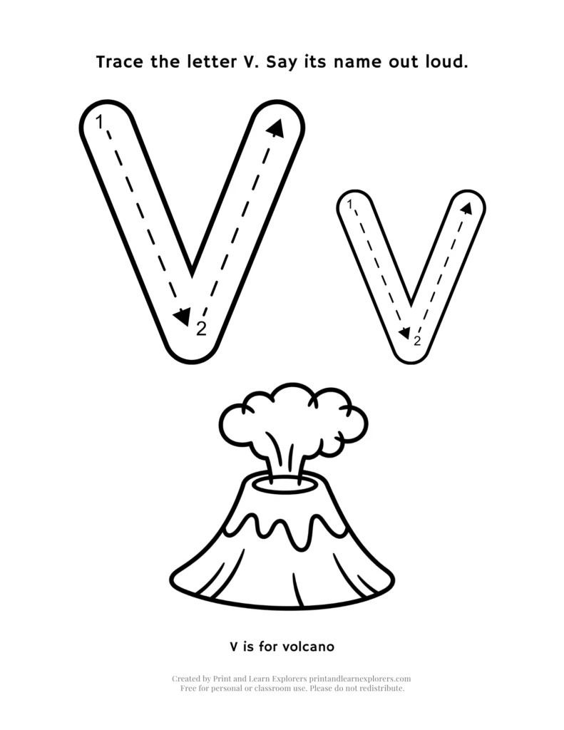 Letter V letter and picture worksheet