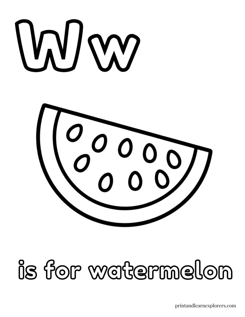 Letter W is for watermelon coloring page