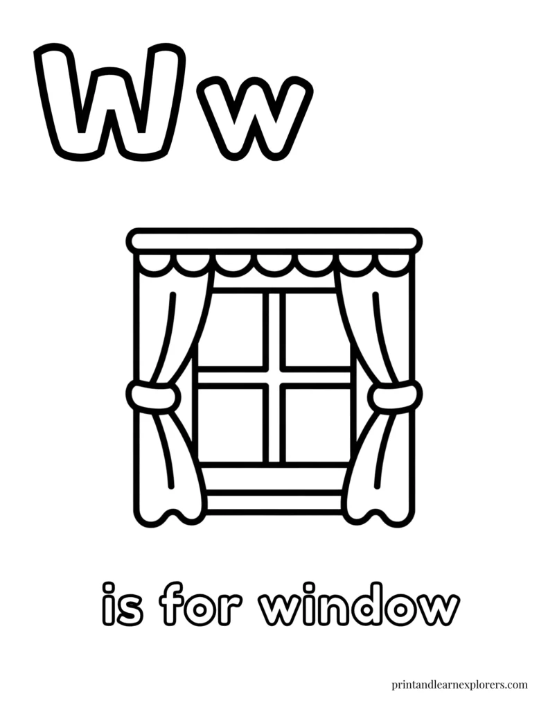 Letter W is for window coloring page