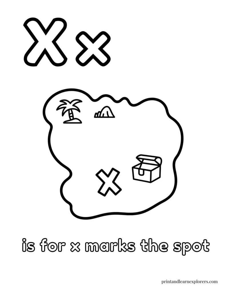 Letter X is for x marks the spot coloring page