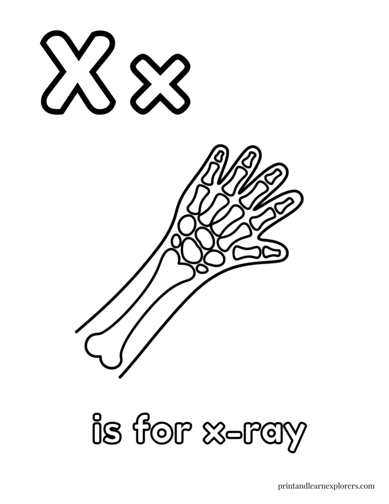 Letter X is for x ray coloring page