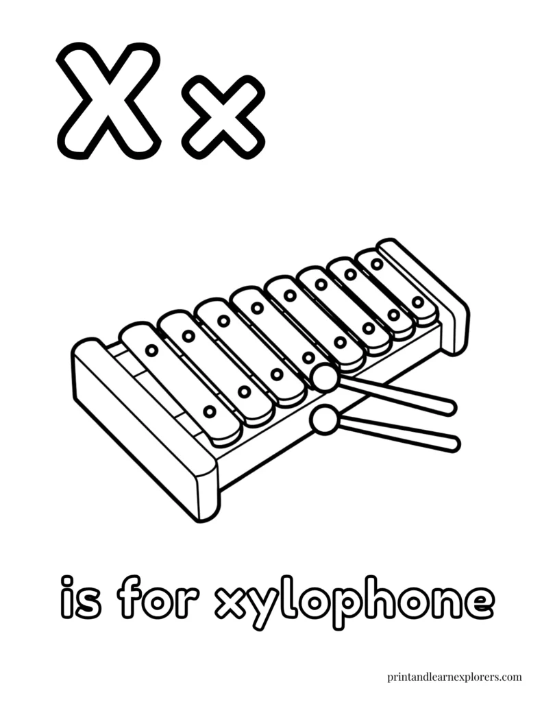 Letter X is for xylophone coloring page