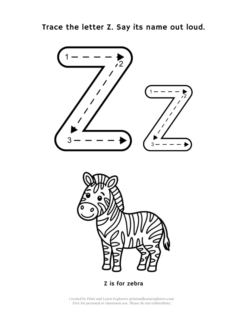 Letter Z letter and picture worksheet
