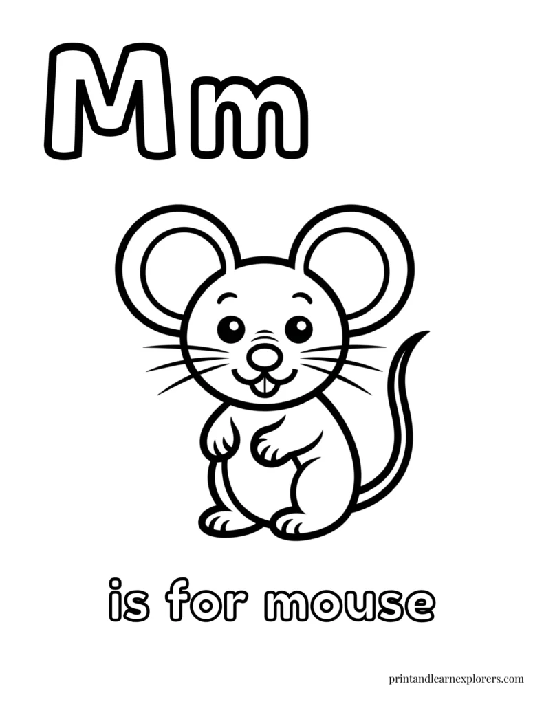 Letter m is for mouse coloring page