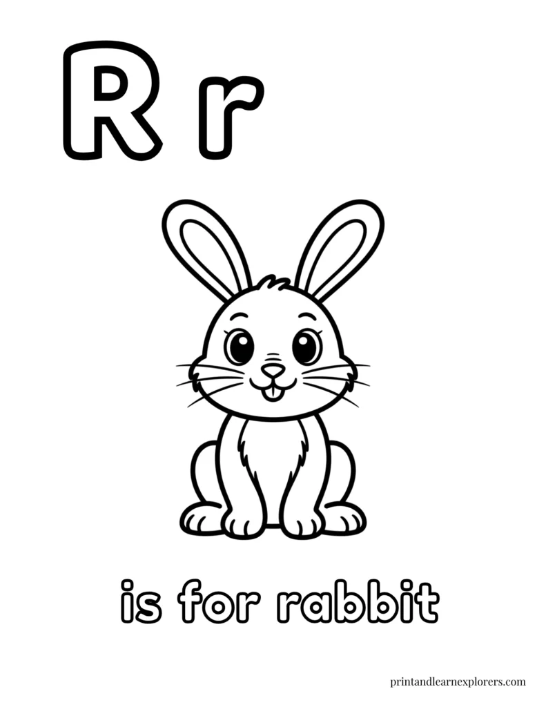 Letter r is for rabbit coloring page