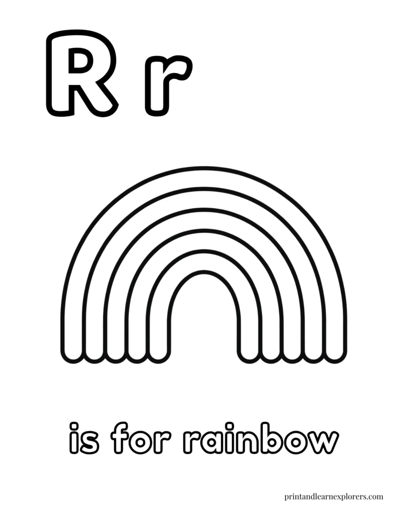 Letter r is for rainbow coloring page