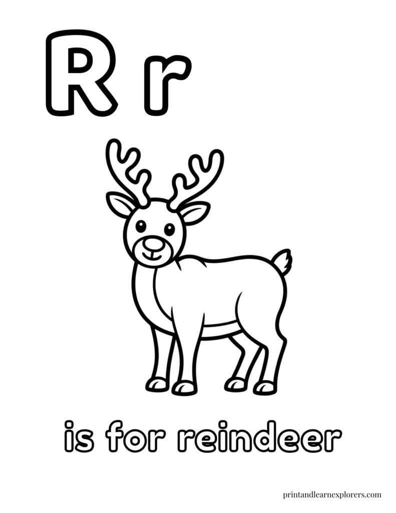 Letter r is for reindeer coloring page