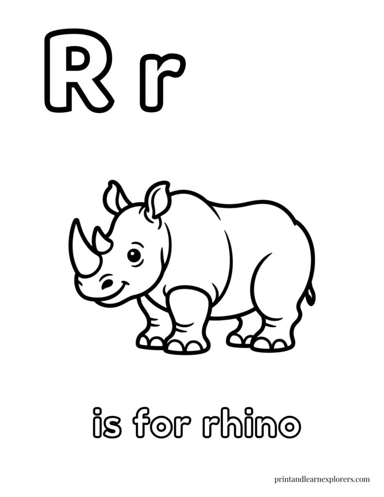 Letter r is for rhino coloring page