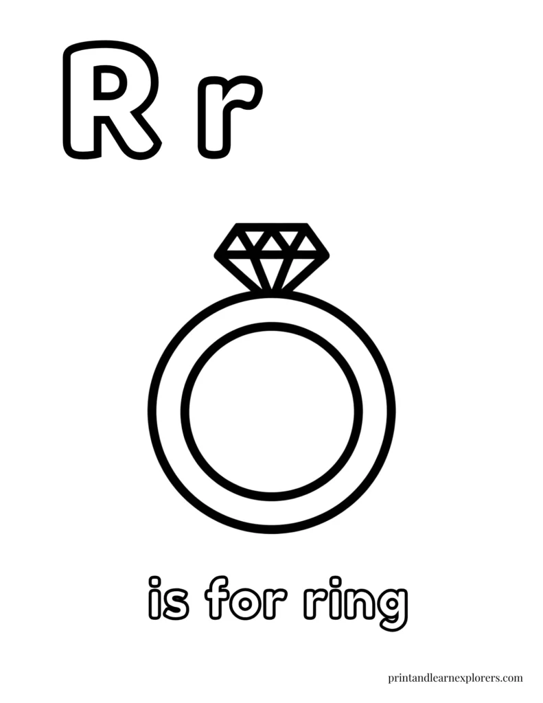Letter r is for ring coloring page
