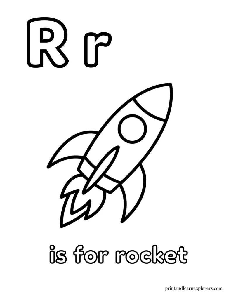 Letter r is for rocket coloring page
