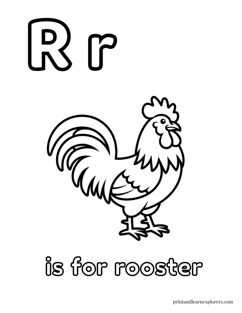 Letter r is for rooster coloring page
