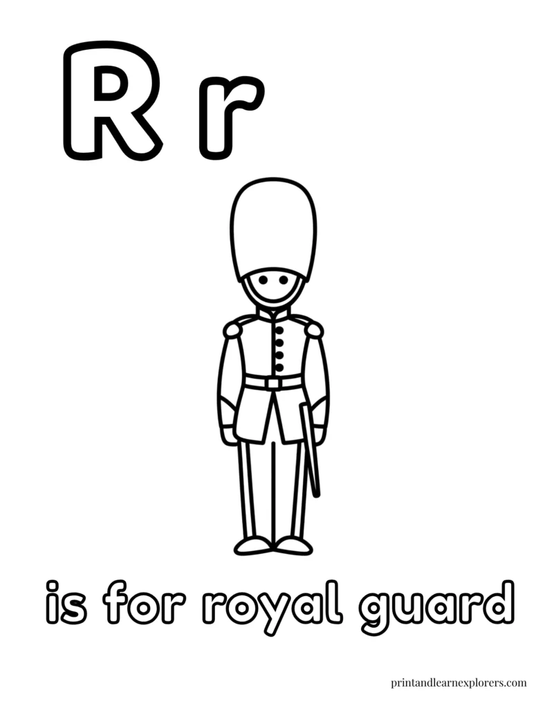 Letter r is for royal guard coloring page
