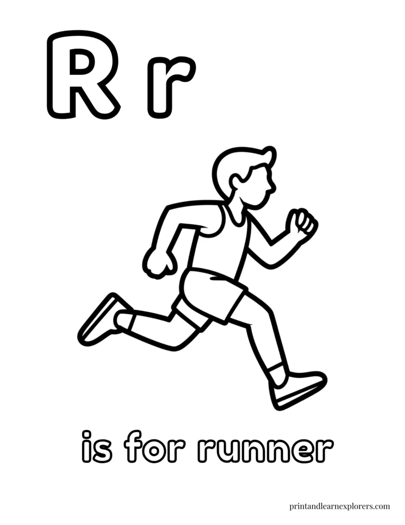 Letter r is for runner coloring page