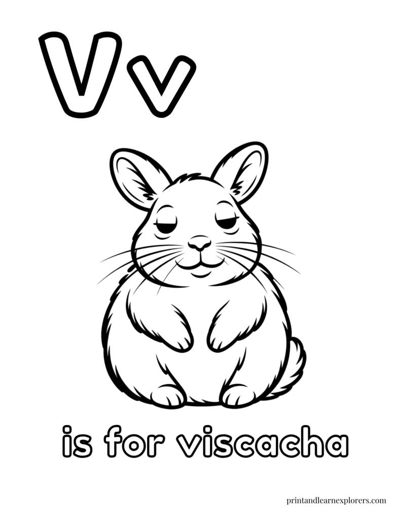 Letter v is for viscacha coloring page
