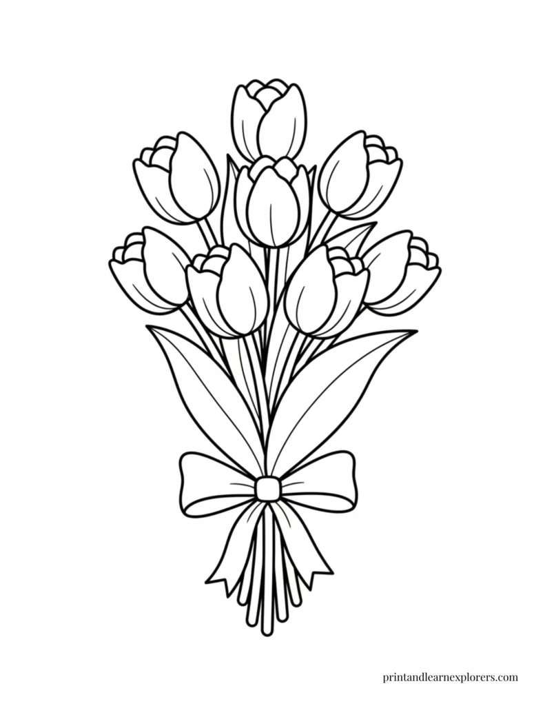 Spring flowers coloring pages bouquet of tulips