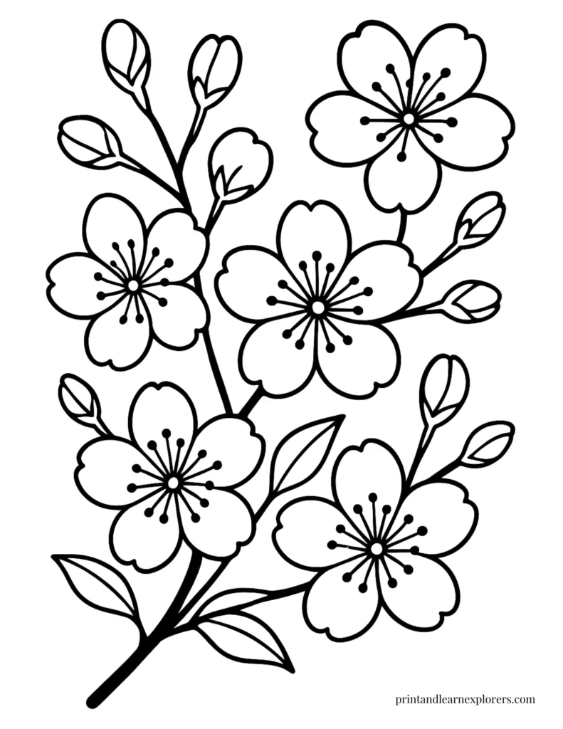 Spring flowers coloring pages cherry blossom easy