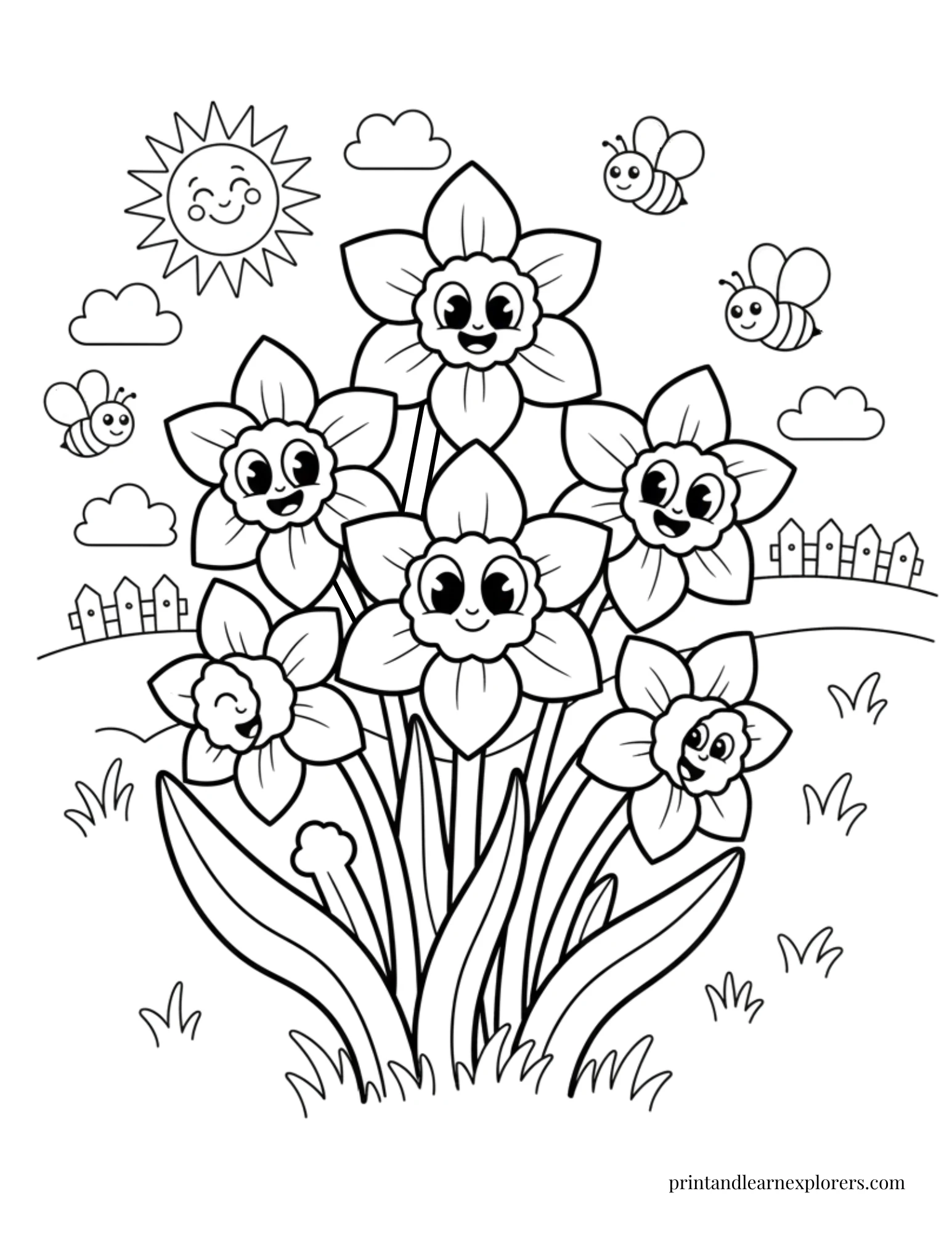 Spring Flowers Coloring Pages Daffodils Happy