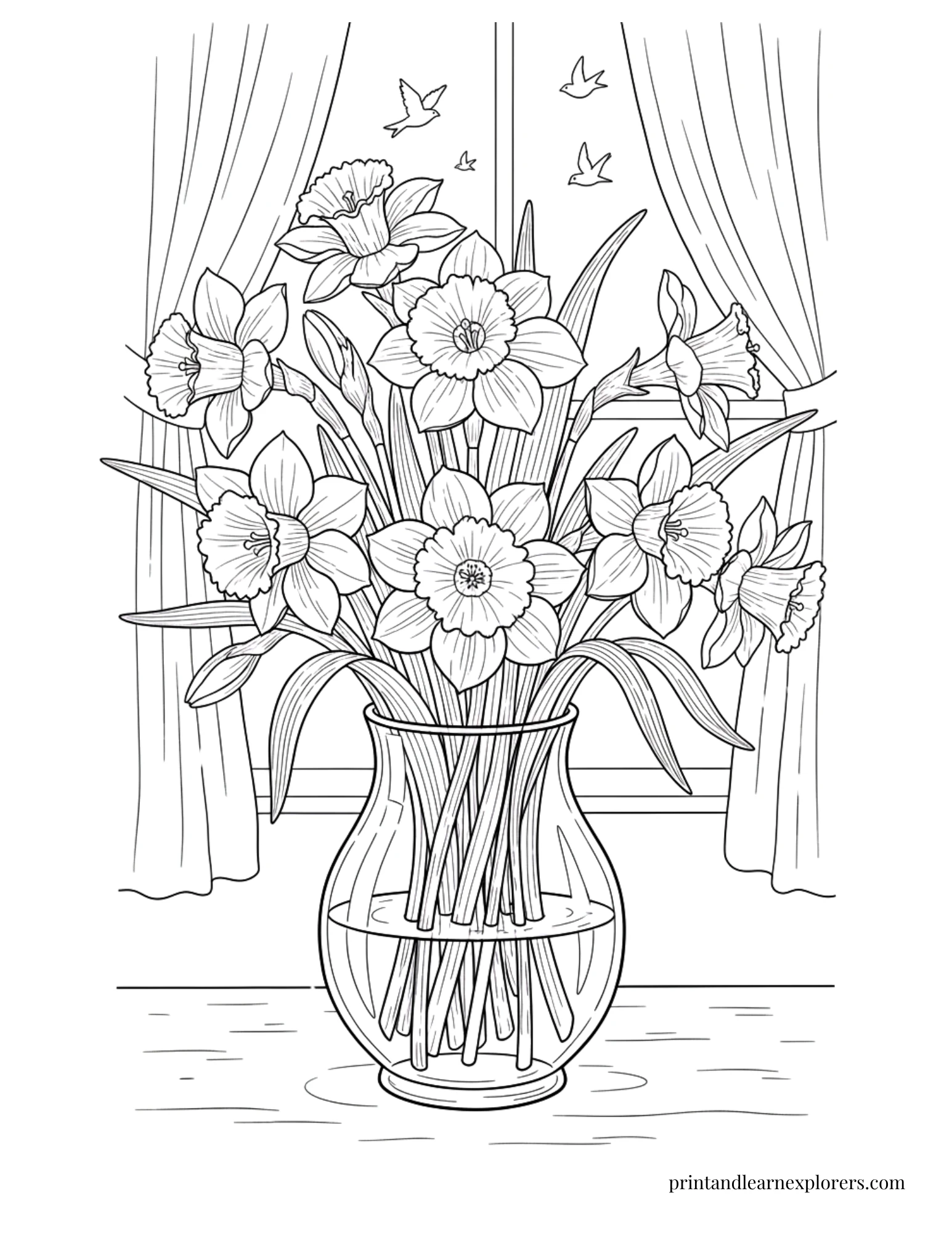 Spring Flowers Coloring Pages Daffodils Vase