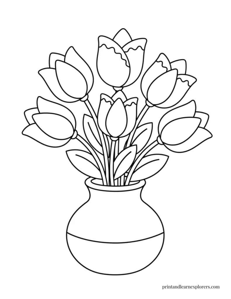 Spring flowers coloring pages vase of tulips