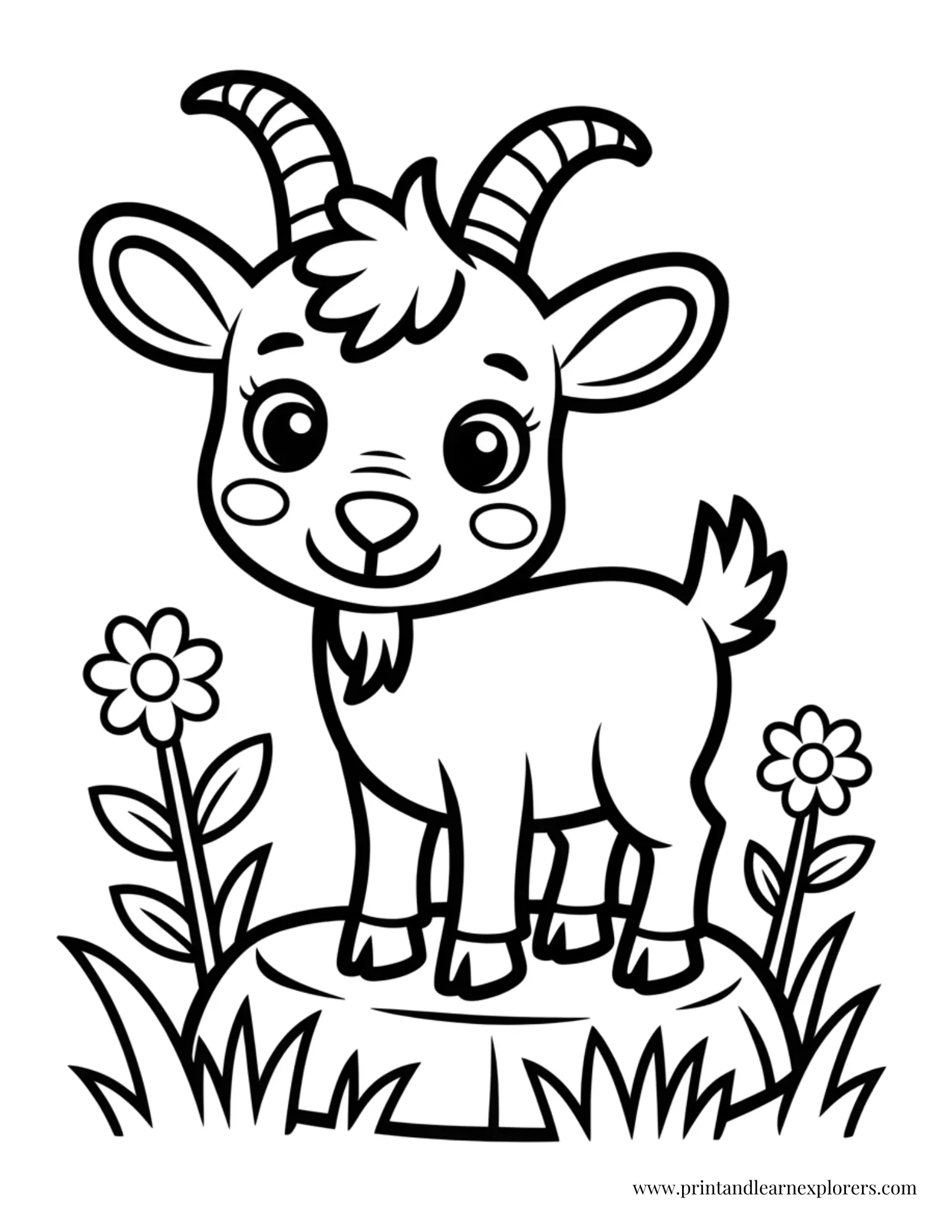 Baby goat kid standing on a rock Coloring Page