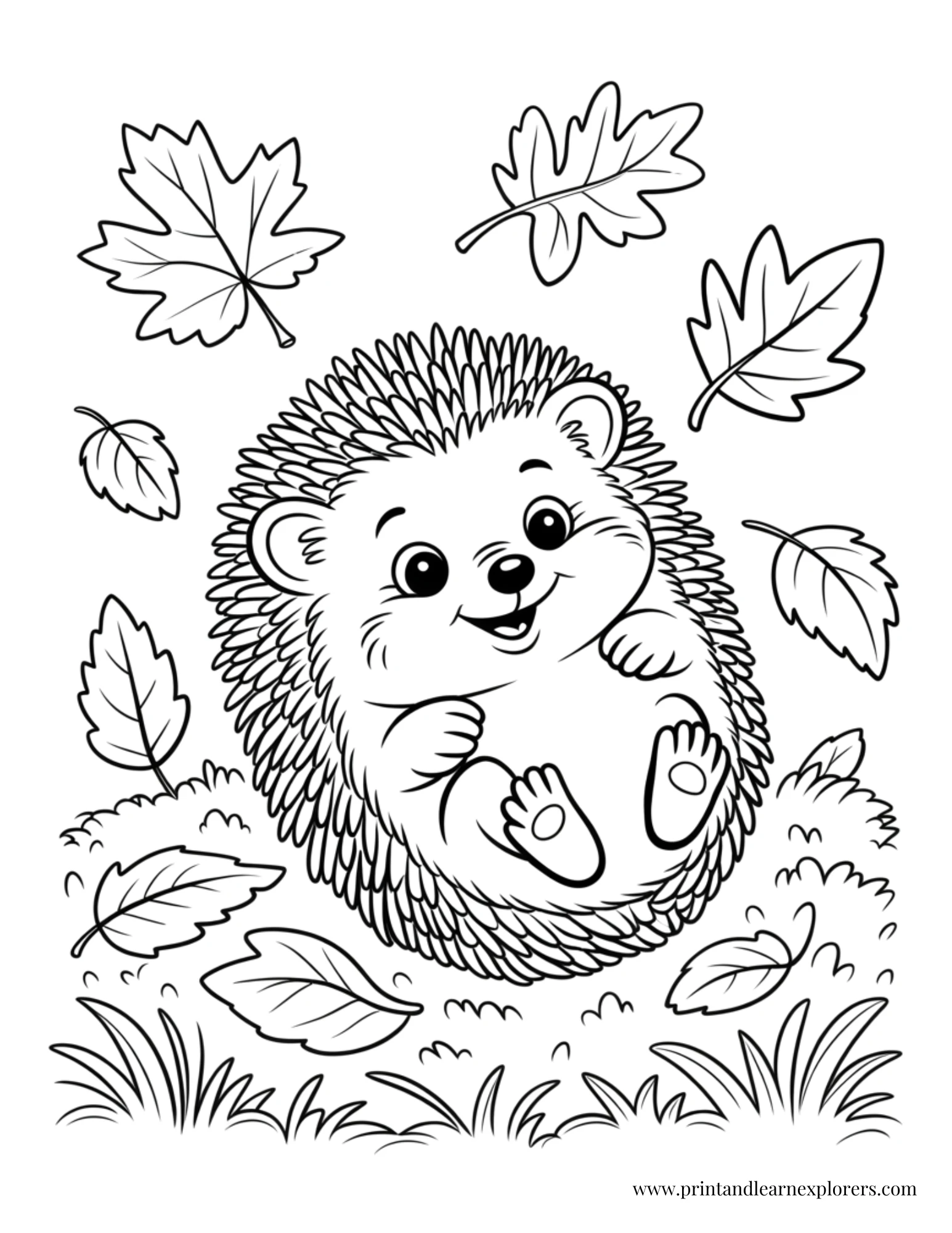 Baby hedgehog happy coloring page