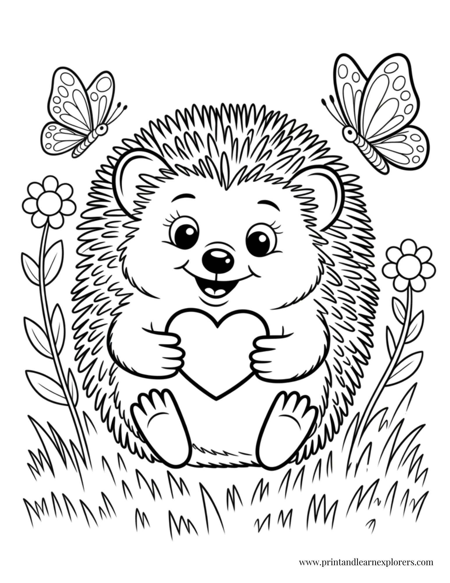 Baby hedgehog heart coloring page