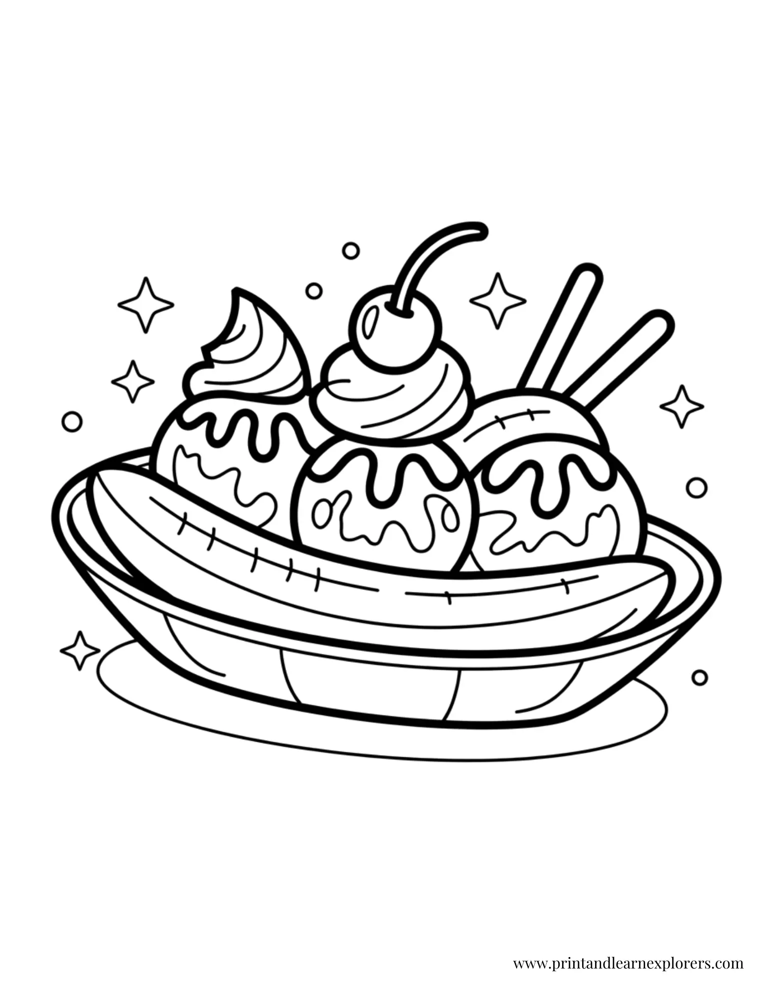 Banana Split Ice Cream Coloring Page
