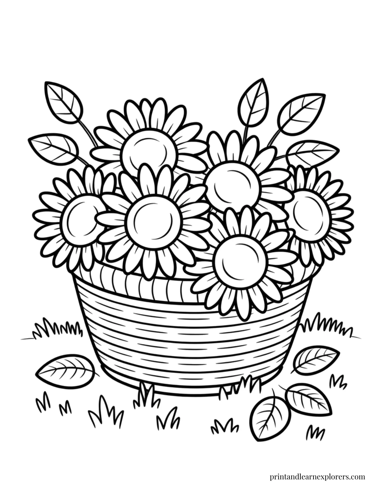 Basket of sunflower heads coloring page