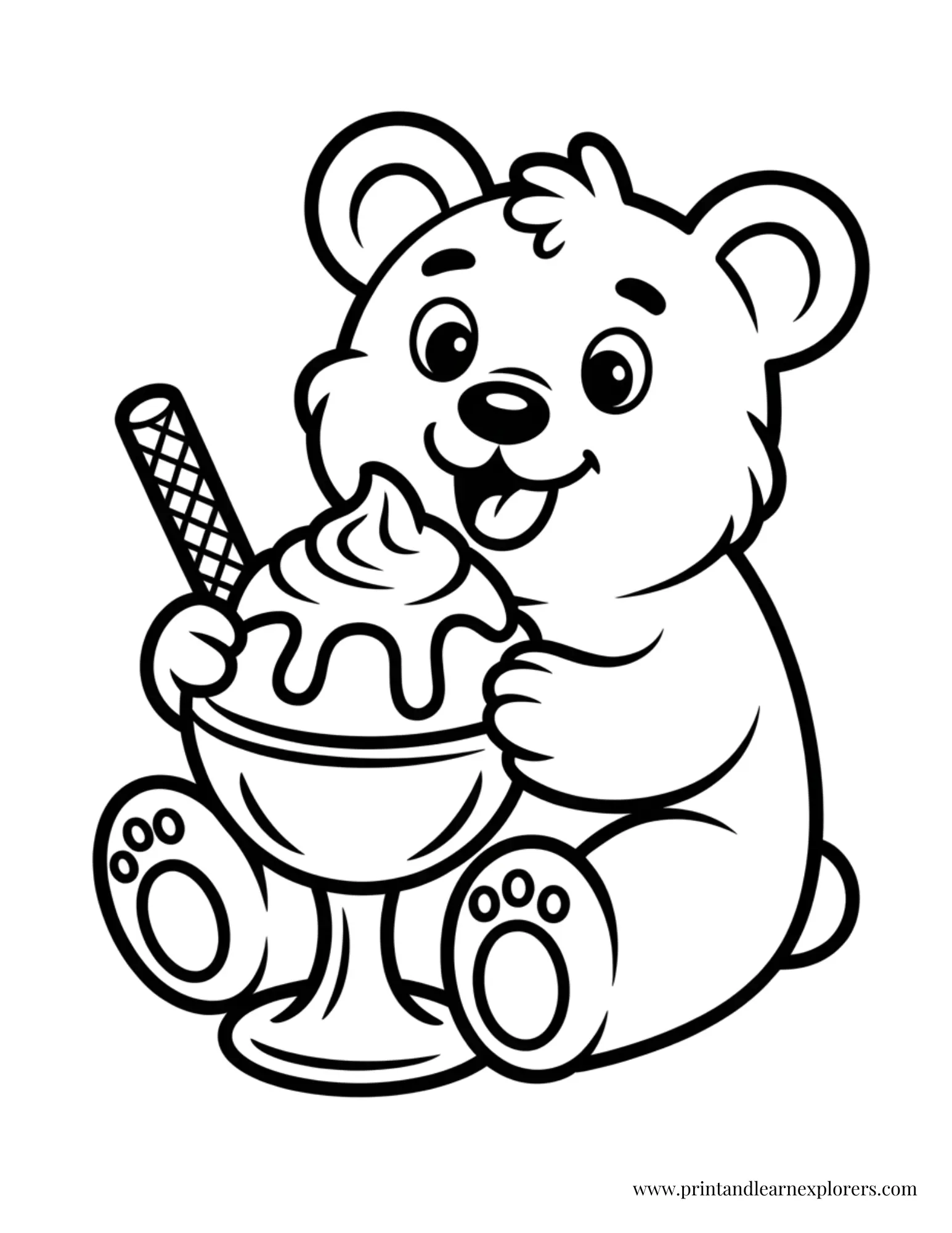Bear Eating Ice Cream Coloring Page