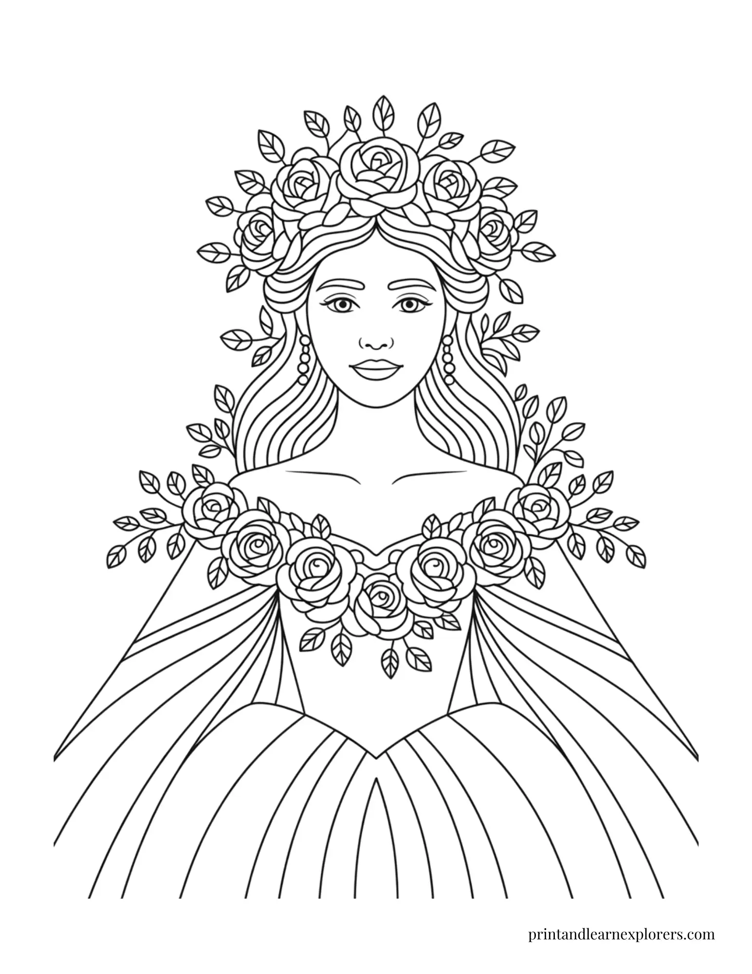 Beautiful Queen of Roses Coloring Page