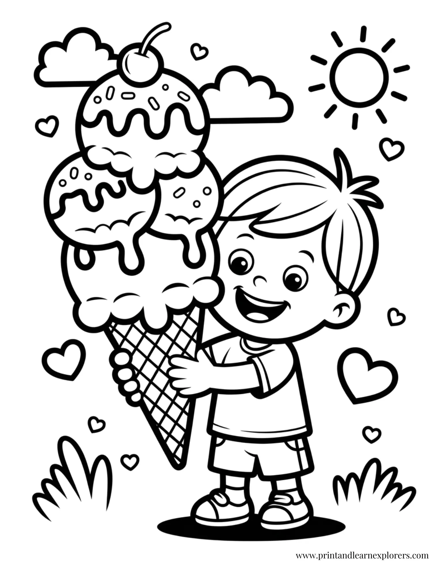 Boy with Giant Ice Cream Cone Coloring Page
