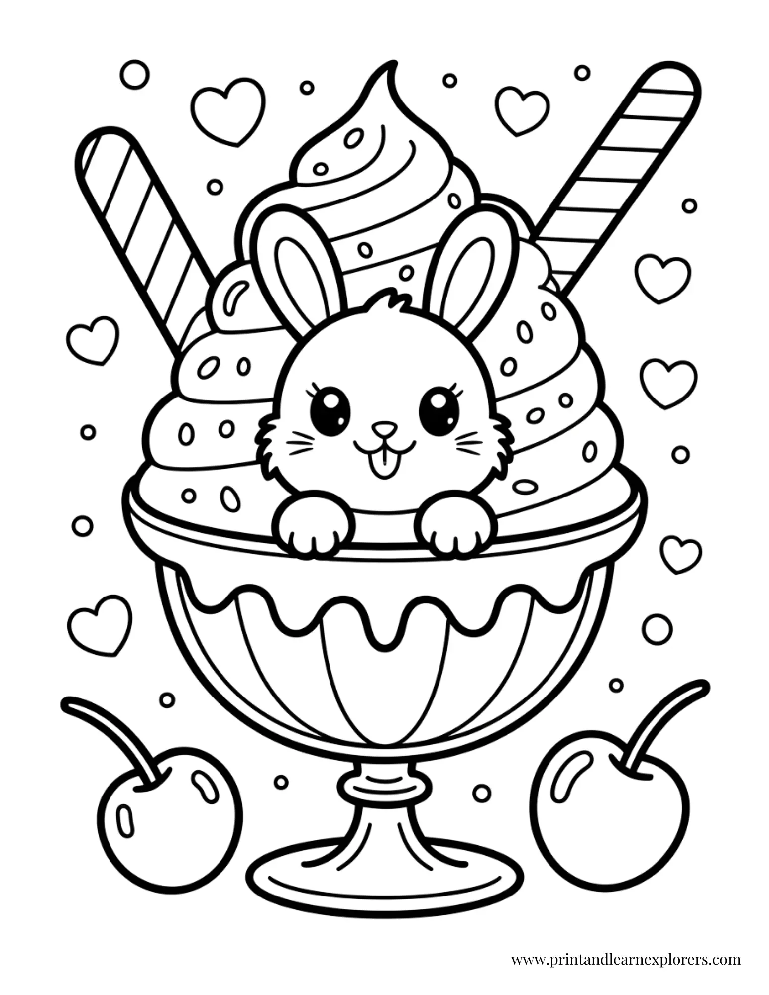 Bunny Ice Cream Sundae Coloring Page