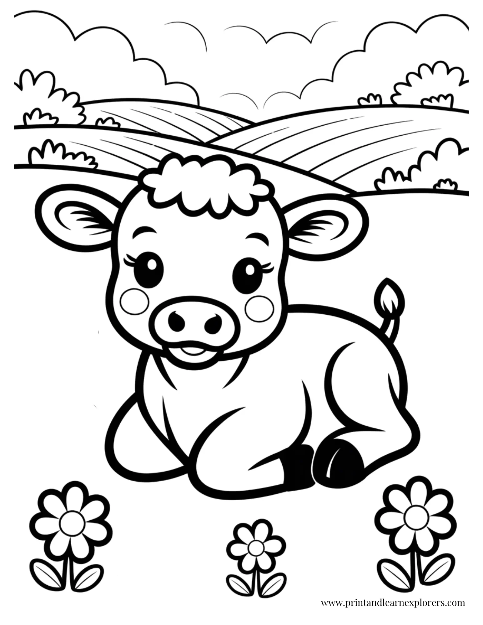 Calf In Field Coloring Page