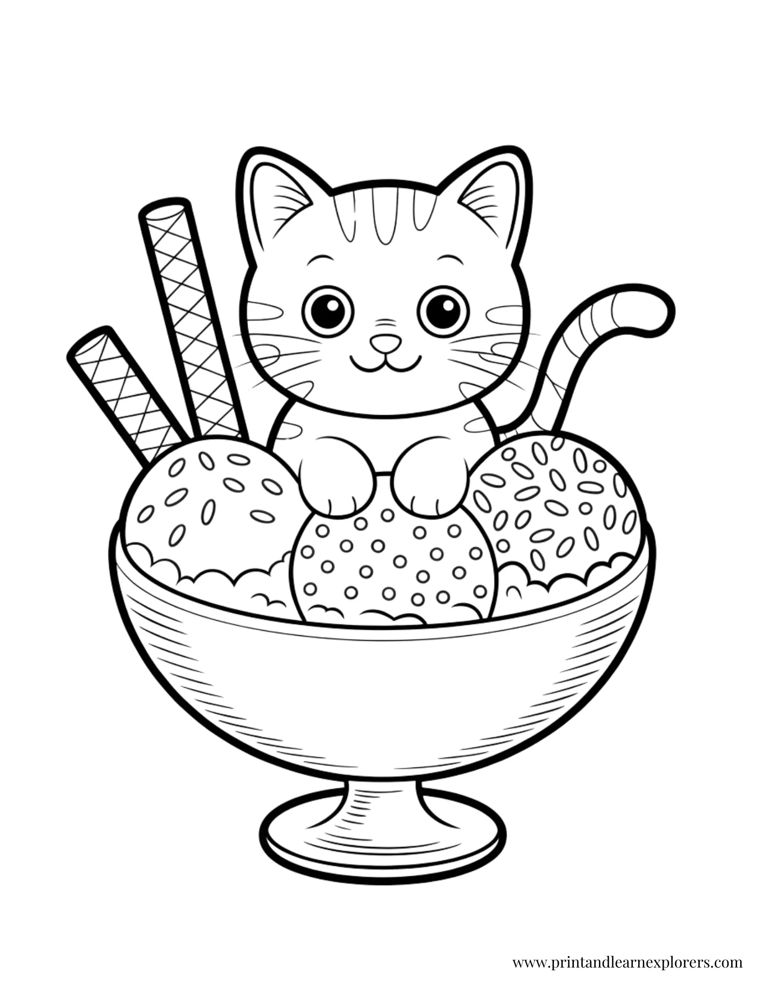 Cat in Ice Cream Coloring Page