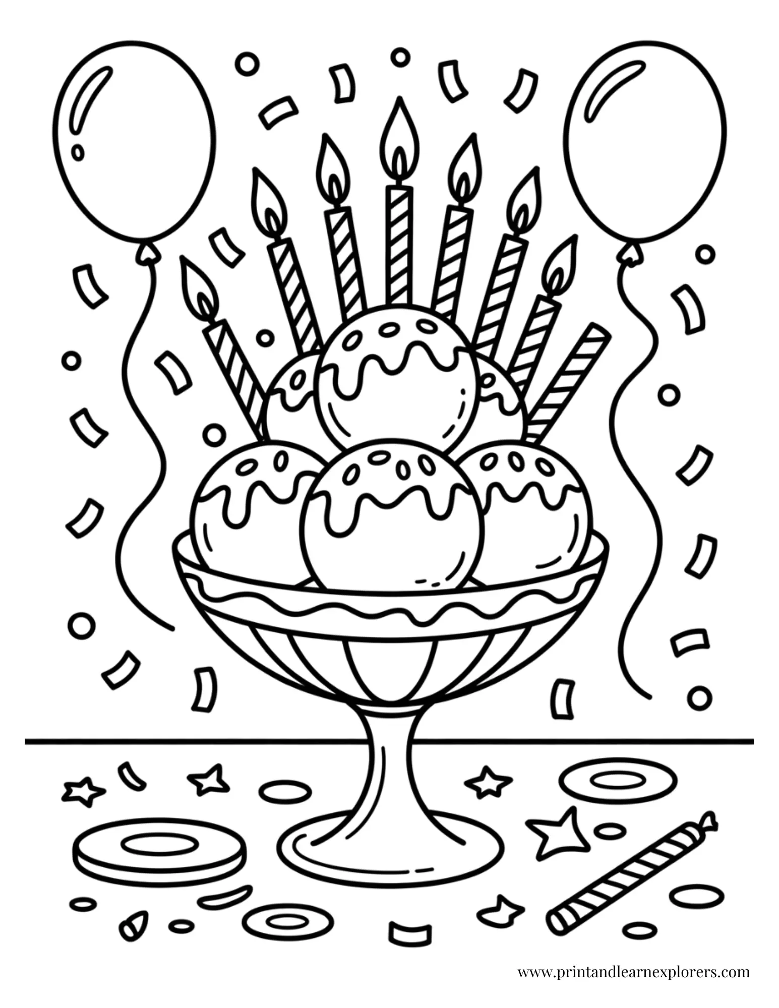 Celebration Ice Cream with Candles Coloring Page