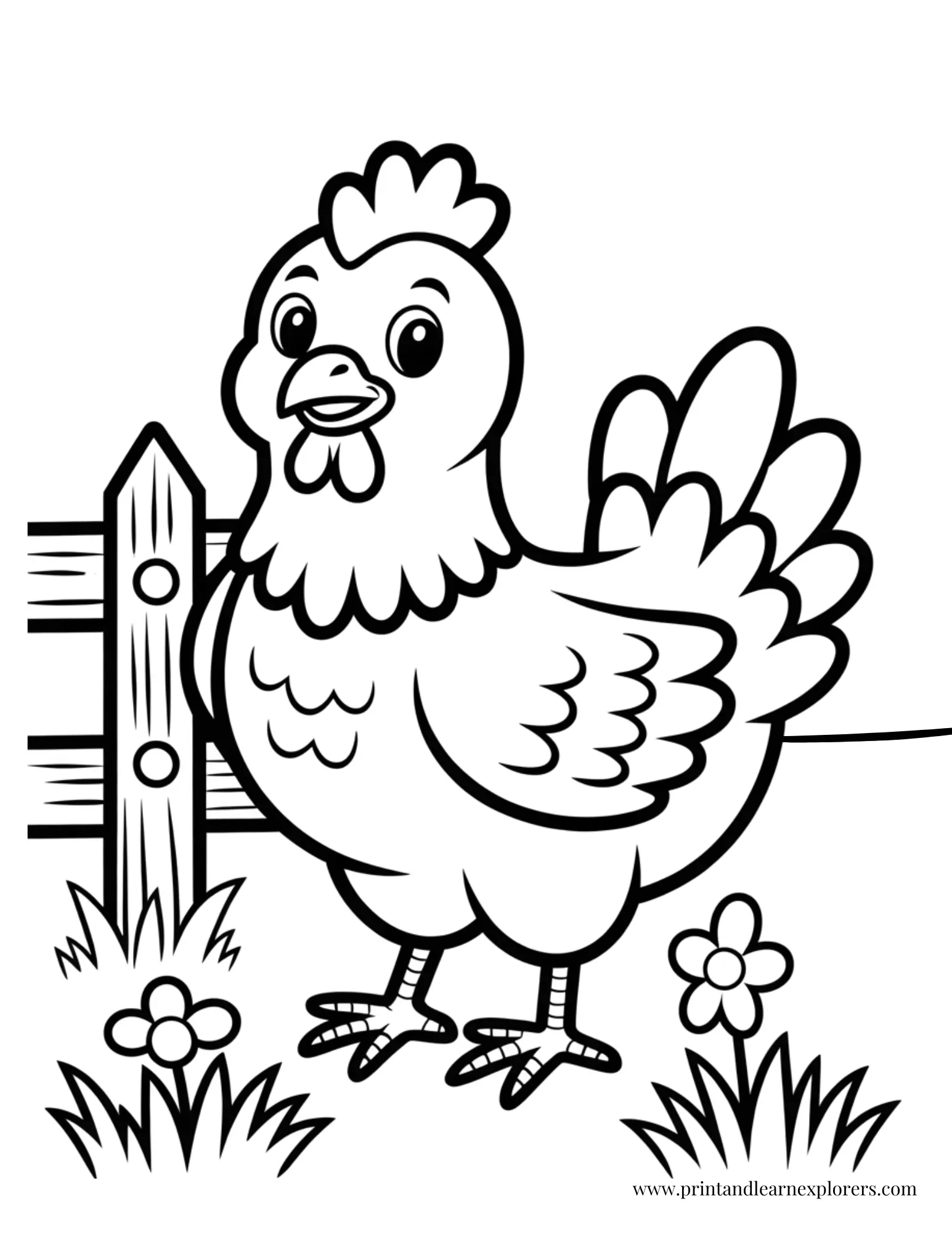 Chicken Outside Bold Lines Coloring Page