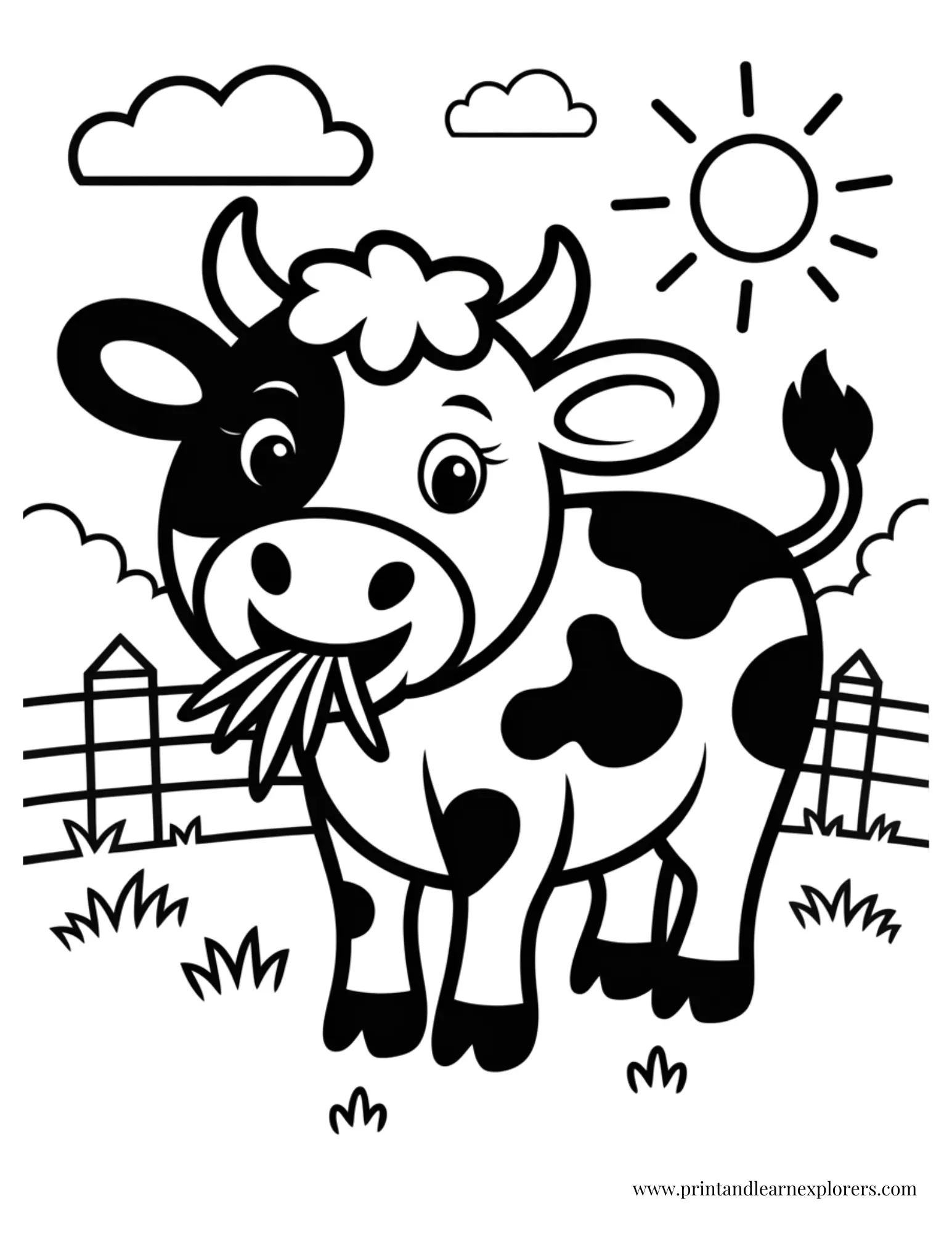 Cow Eating Grass Coloring Page