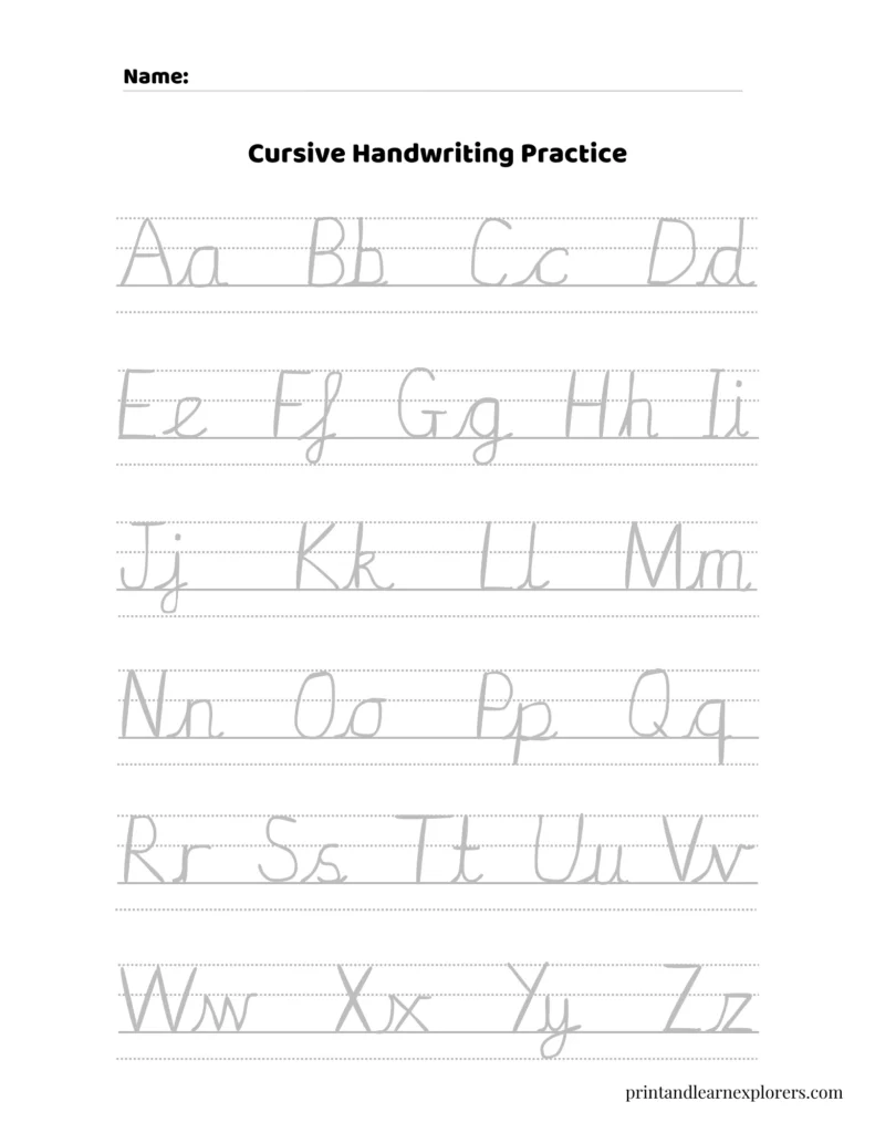 Cursive writing alphabet worksheet