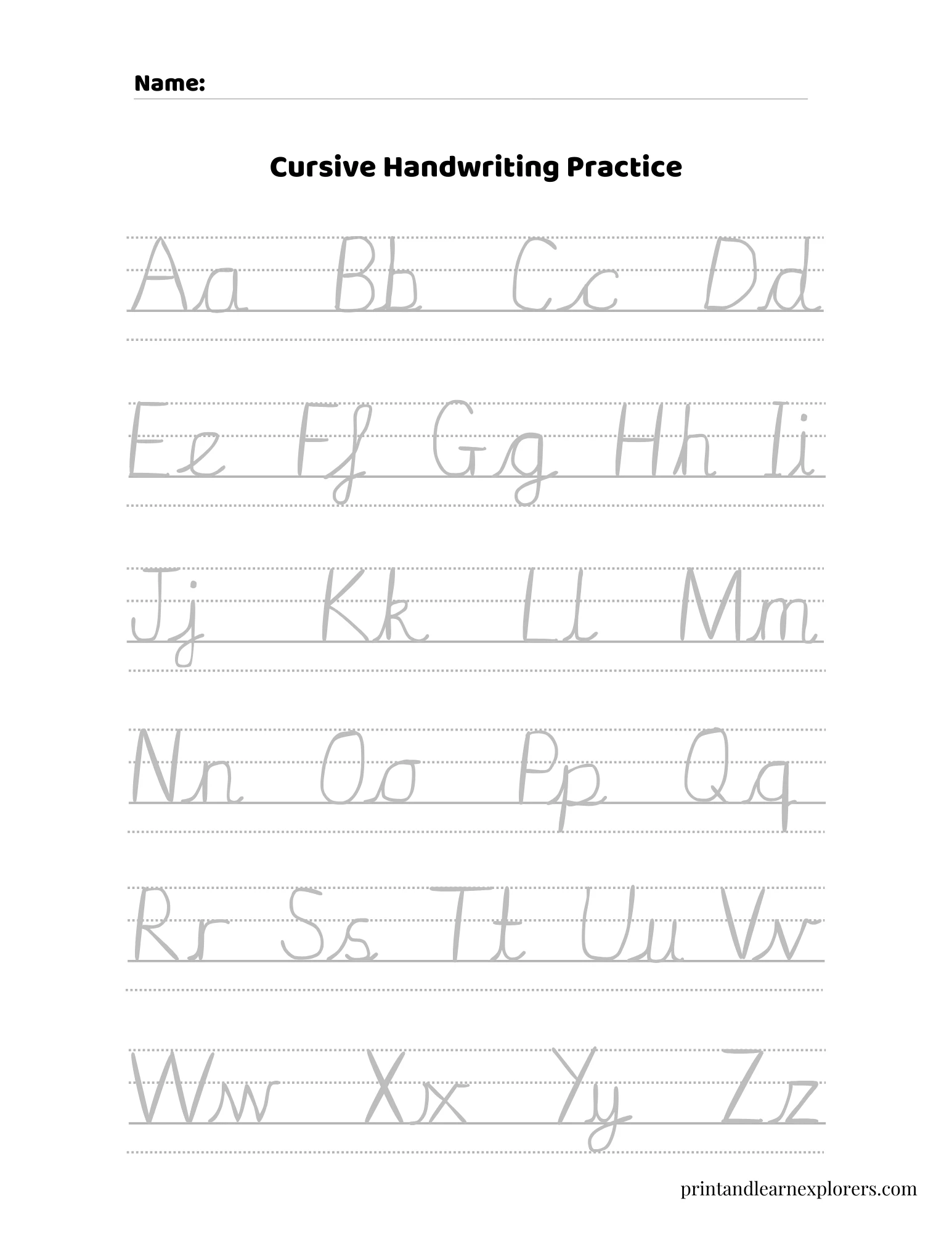 Cursive Writing Alphabet Worksheet
