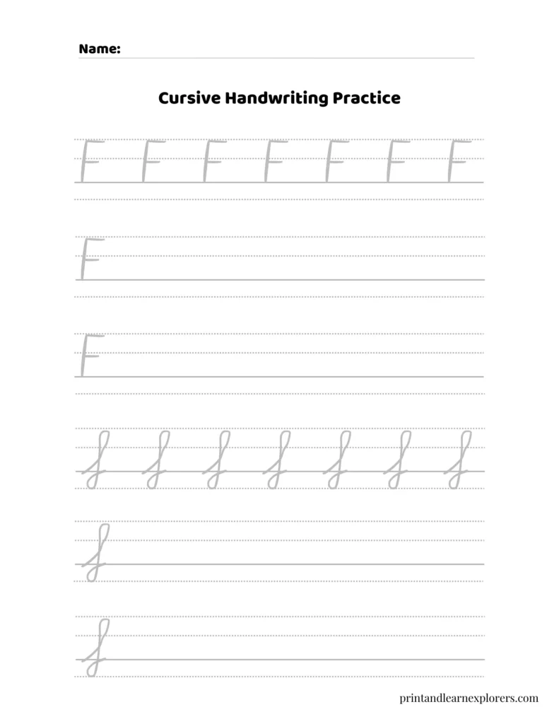 Cursive writing letter F worksheet