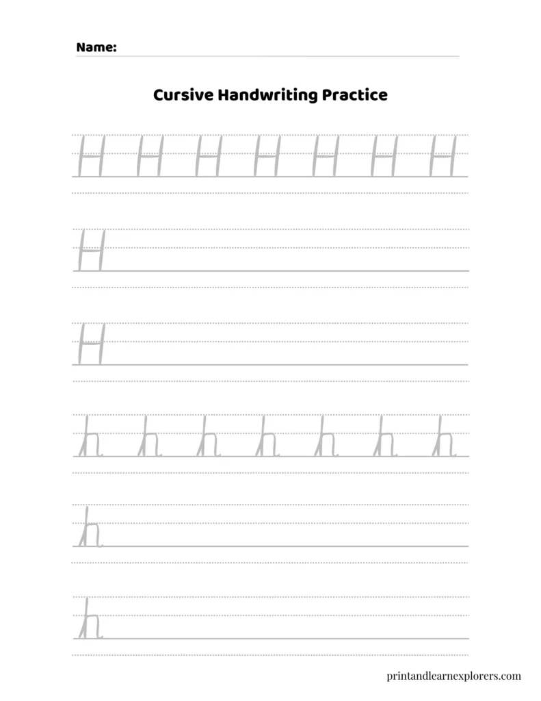 Cursive writing letter H worksheet