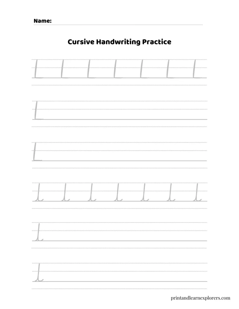 Cursive writing letter L worksheet