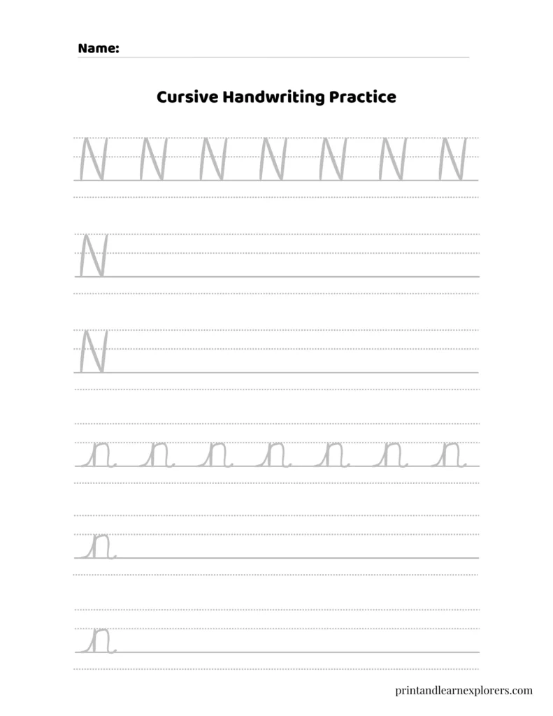Cursive writing letter N worksheet