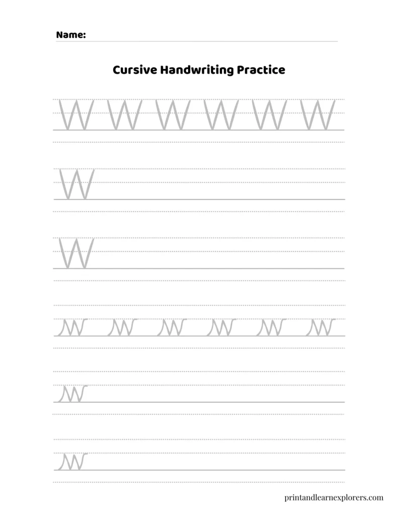 Cursive writing letter W worksheet