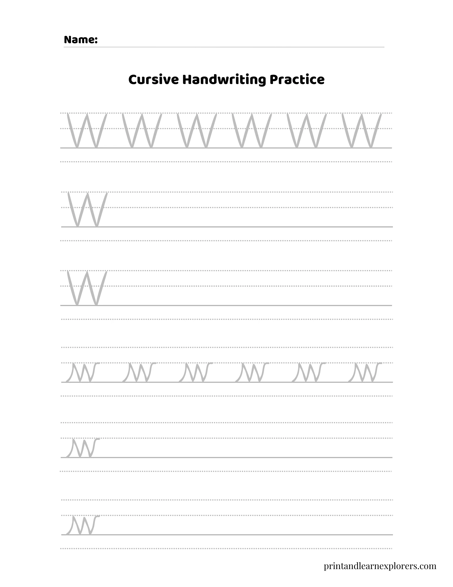 Cursive Writing Letter W Worksheet